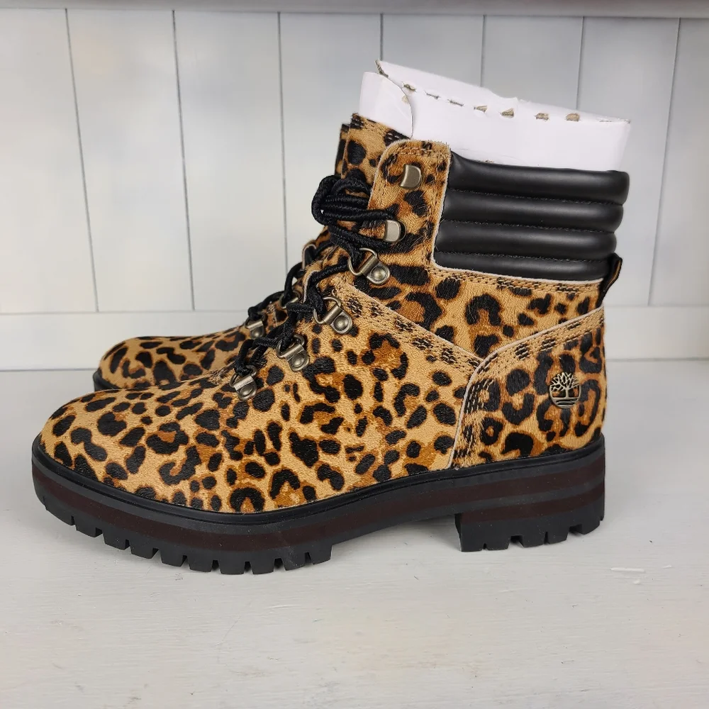 NWT Timberland London Square Leopard Print Calf Hair Mid Hiker Safari Boots - Picture 14 of 15
